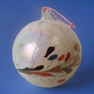 Multicolor Iridescent Art Glass Ball Christmas Ornament White Oil Slick 3"